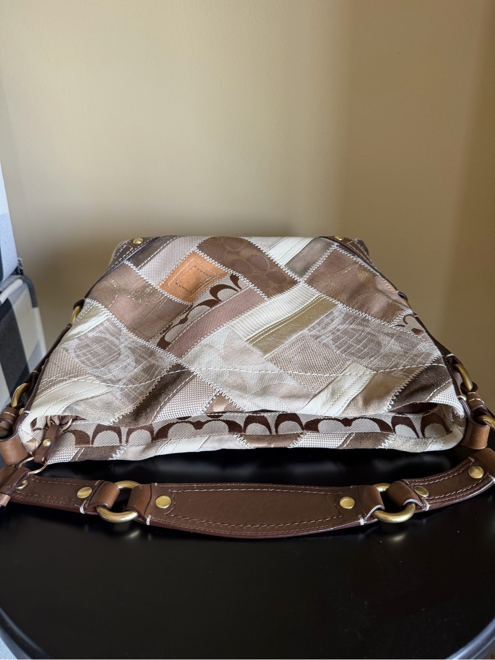 Coach Carly Patchwork Leather-Trim Shoulder Bag in Brown and Tan - Picture 11 of 12